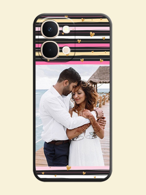 Multicolor Lines and Golden Love Symbols Design on Photo On Space Black Custom Soft Matte Mobile Back Cover - Vivo Y51 Pro 5G