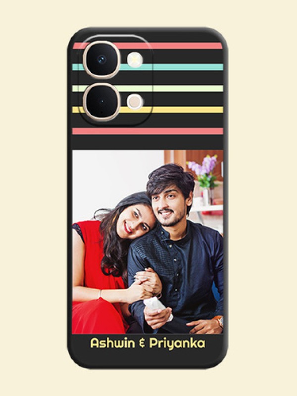 Color Stripes with Photo and Text on Photo On Space Black Custom Soft Matte Mobile Back Cover - Vivo Y51 Pro 5G