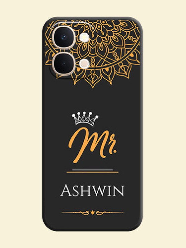 Mr Name with Floral Design On Space Black Custom Soft Matte Mobile Back Cover - Vivo Y51 Pro 5G
