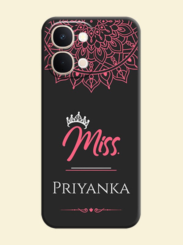 Mrs Name with Floral Design On Space Black Custom Soft Matte Mobile Back Cover - Vivo Y51 Pro 5G