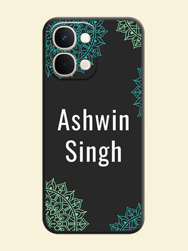 Your Name with Floral Design On Space Black Custom Soft Matte Mobile Back Cover - Vivo Y51 Pro 5G