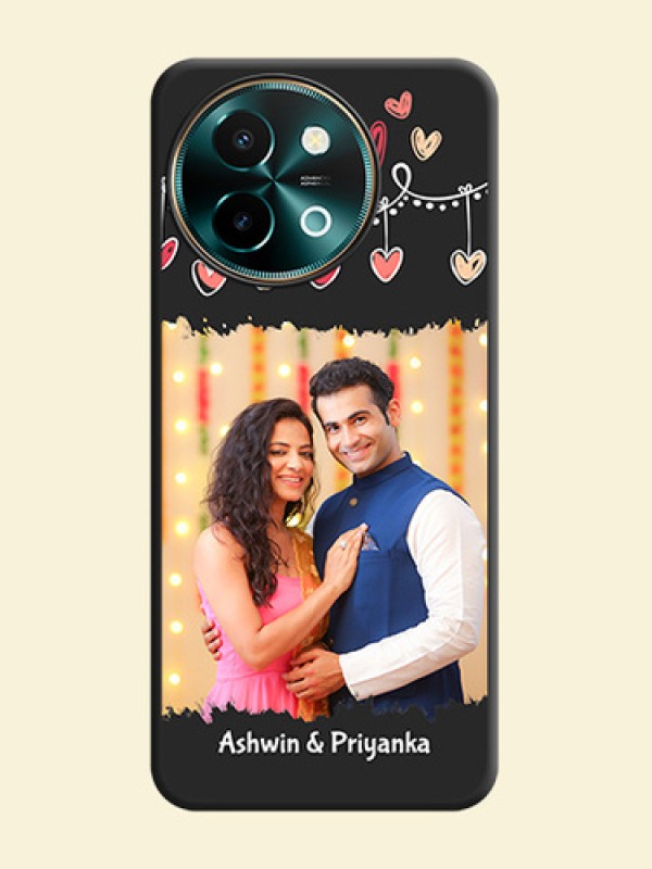 Pink Love Hangings with Name On Space Black Custom Soft Matte Mobile Back Cover - Vivo Y58 5G