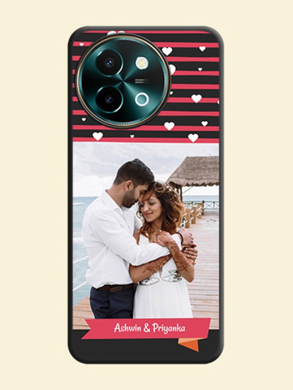 White Color Love Symbols with Pink Lines Pattern On Space Black Custom Soft Matte Mobile Back Cover - Vivo Y58 5G