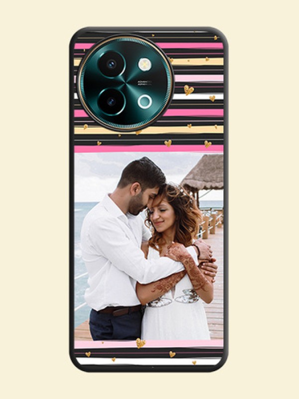 Multicolor Lines and Golden Love Symbols Design on Photo On Space Black Custom Soft Matte Mobile Back Cover - Vivo Y58 5G