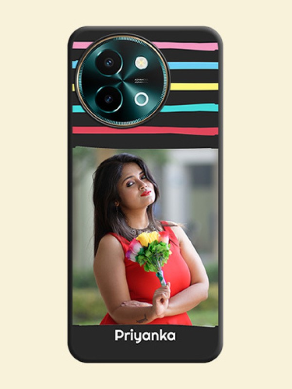 Multicolor Lines with Image On Space Black Custom Soft Matte Mobile Back Cover - Vivo Y58 5G