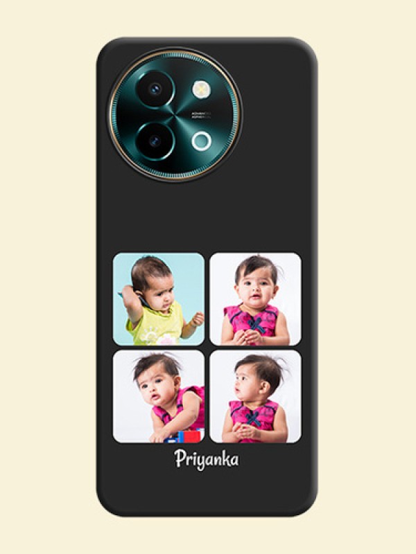 Floral Art with 6 Image Holder on Photo On Space Black Custom Soft Matte Mobile Back Cover - Vivo Y58 5G