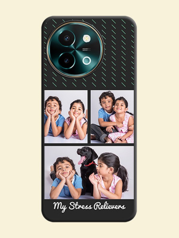 Cross Dotted Pattern with 2 Image Holder On Space Black Custom Soft Matte Mobile Back Cover - Vivo Y58 5G