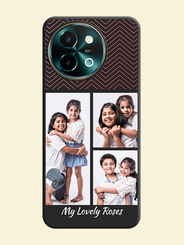Wave Pattern with 3 Image Holder On Space Black Custom Soft Matte Mobile Back Cover - Vivo Y58 5G