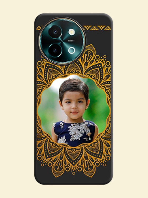 Round Image with Floral Design On Space Black Custom Soft Matte Mobile Back Cover - Vivo Y58 5G
