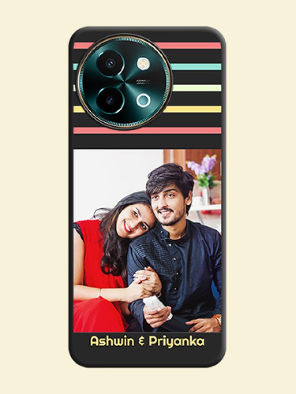 Color Stripes with Photo and Text on Photo On Space Black Custom Soft Matte Mobile Back Cover - Vivo Y58 5G