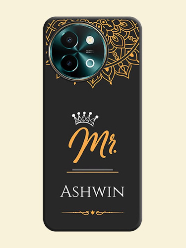 Mr Name with Floral Design On Space Black Custom Soft Matte Mobile Back Cover - Vivo Y58 5G