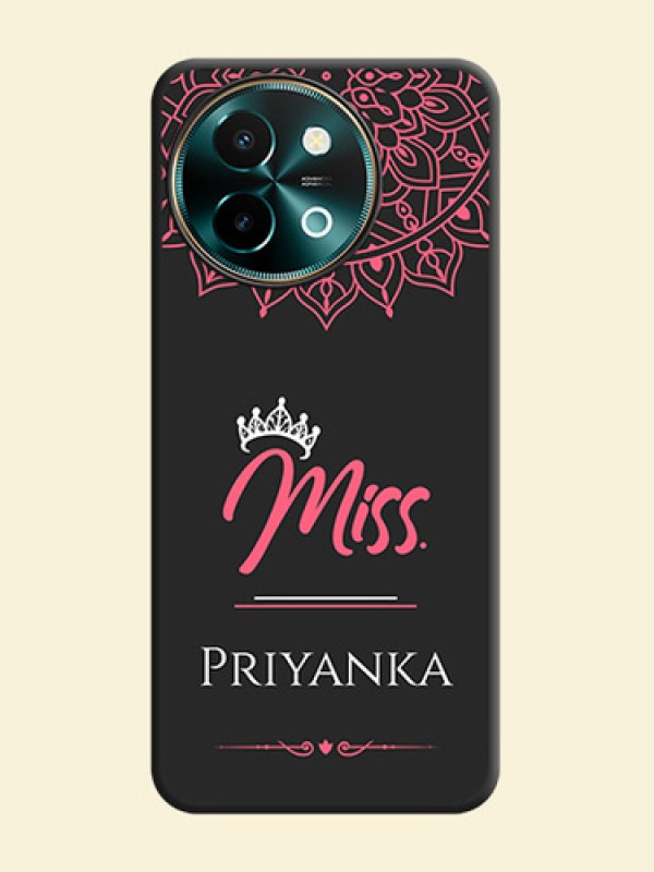 Mrs Name with Floral Design On Space Black Custom Soft Matte Mobile Back Cover - Vivo Y58 5G