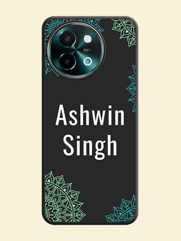 Your Name with Floral Design On Space Black Custom Soft Matte Mobile Back Cover - Vivo Y58 5G
