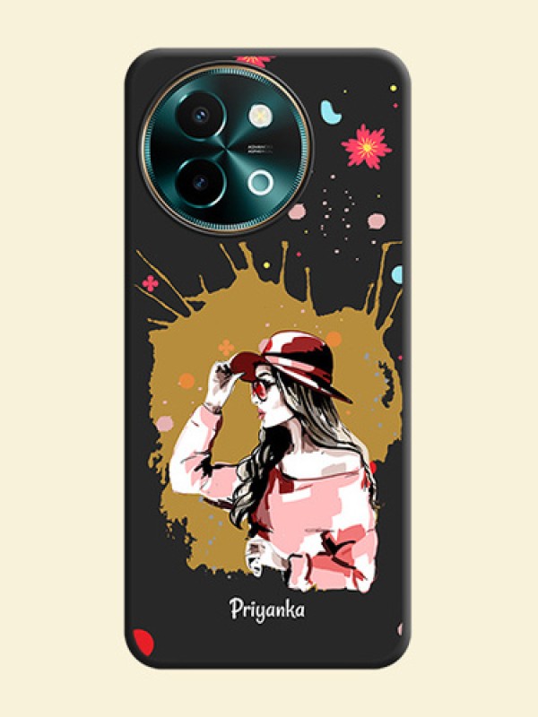 Mordern Lady With Color Splash Background With Custom Text On Space Black Custom Soft Matte Mobile Back Cover - Vivo Y58 5G