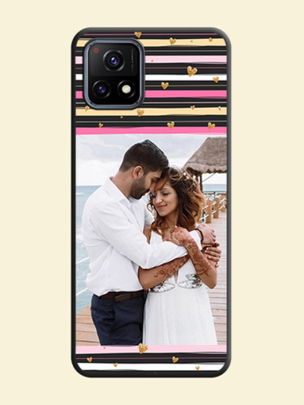 Multicolor Lines and Golden Love Symbols Design on Photo on Space Black Soft Matte Mobile Cover - Vivo Y72 5G
