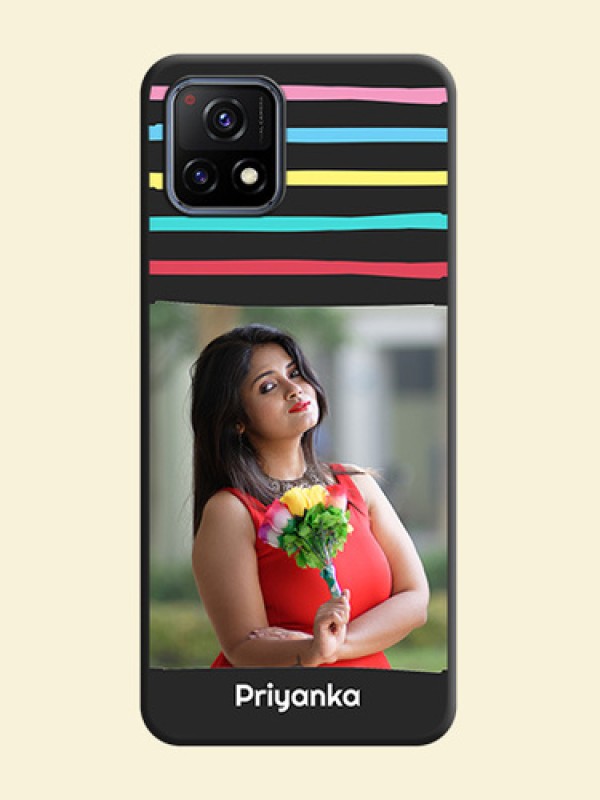 Multicolor Lines with Image on Space Black Personalized Soft Matte Phone Covers - Vivo Y72 5G