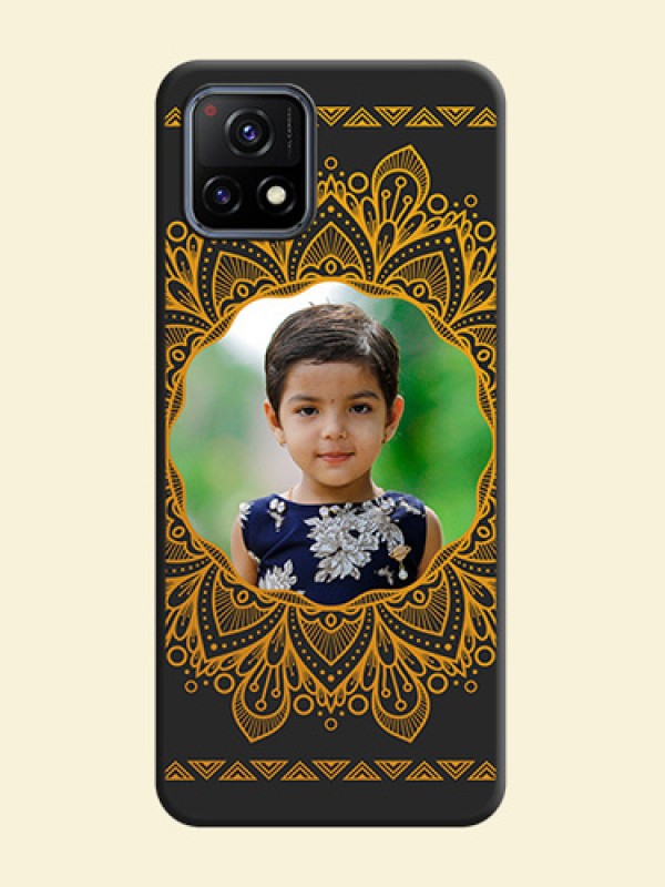 Round Image with Floral Design on Photo on Space Black Soft Matte Mobile Cover - Vivo Y72 5G