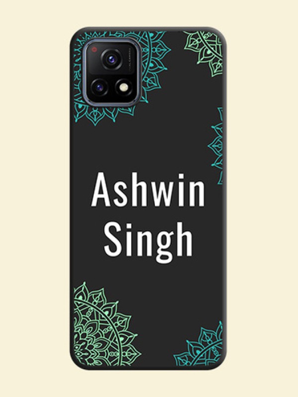 Your Name with Floral Design on Space Black Custom Soft Matte Back Cover - Vivo Y72 5G