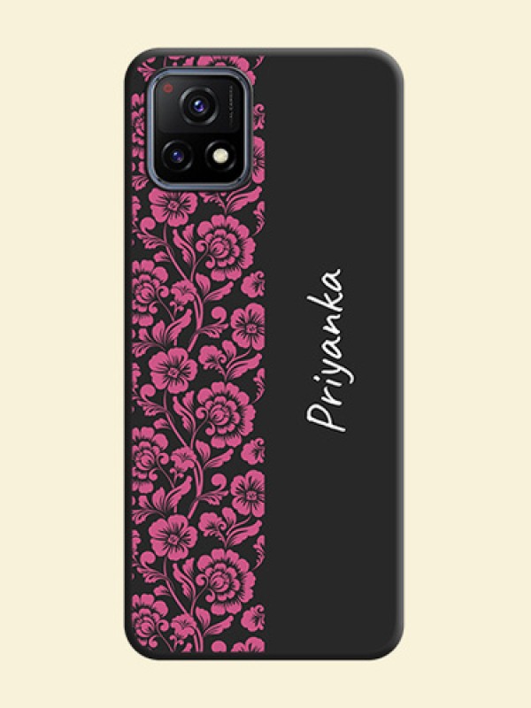 Pink Floral Pattern Design With Custom Text On Space Black Personalized Soft Matte Phone Covers -Vivo Y72 5G