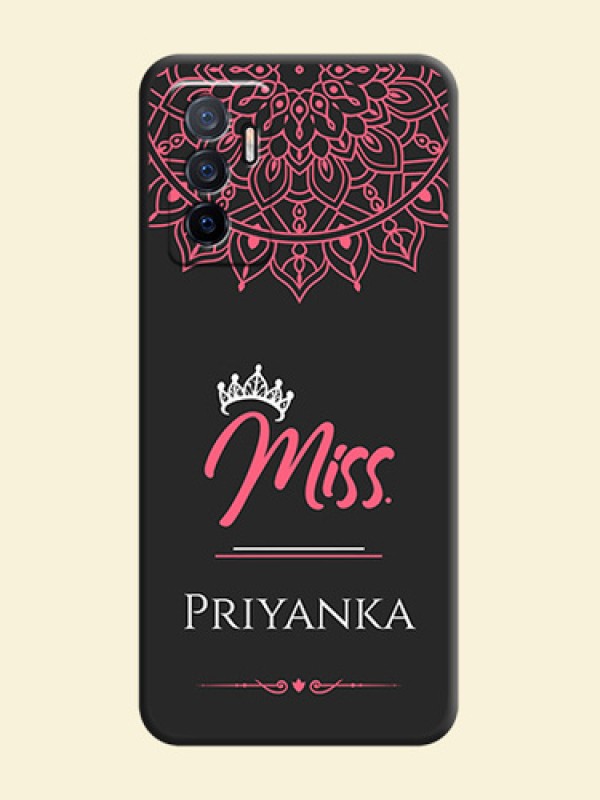 Mrs Name with Floral Design on Space Black Personalized Soft Matte Phone Covers - Vivo Y75 4G