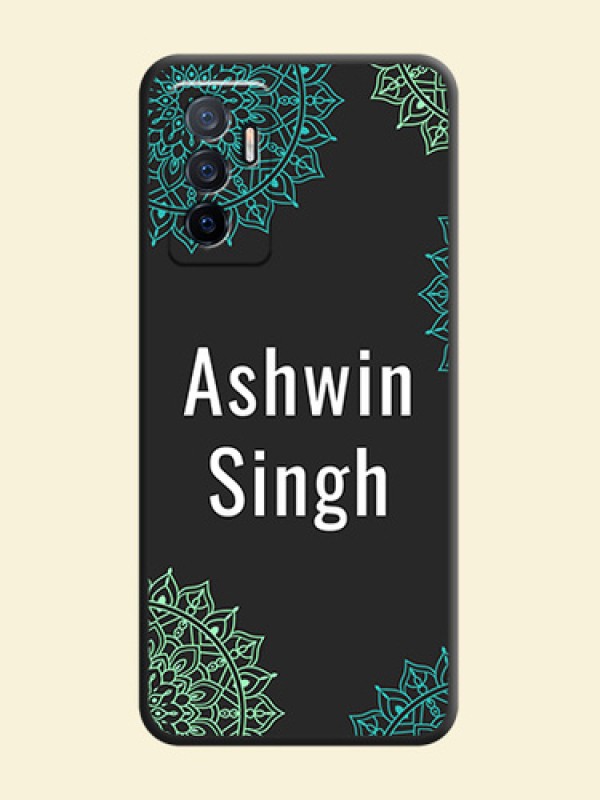 Your Name with Floral Design on Space Black Custom Soft Matte Back Cover - Vivo Y75 4G