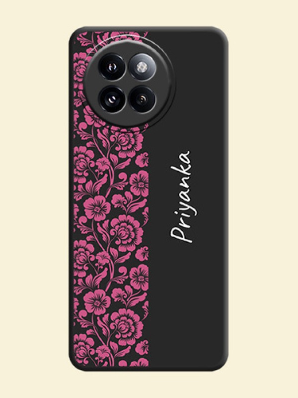 Pink Floral Pattern Design With Custom Text On Space Black Custom Soft Matte Mobile Back Cover - Xiaomi 14 Civi