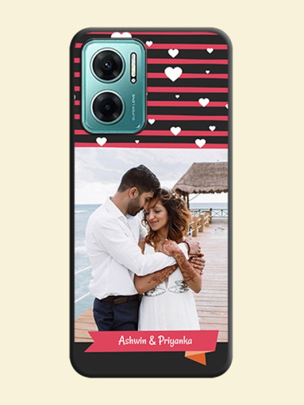 White Color Love Symbols with Pink Lines Pattern on Space Black Custom Soft Matte Phone Cases - Xiaomi Redmi 11 Prime 5G