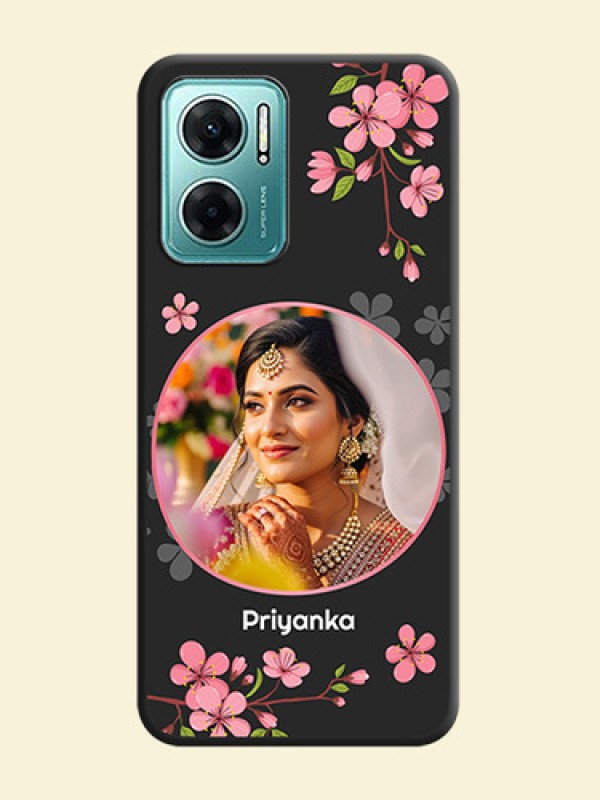 Round Image with Pink Color Floral Design on Photo on Space Black Soft Matte Back Cover - Xiaomi Redmi 11 Prime 5G