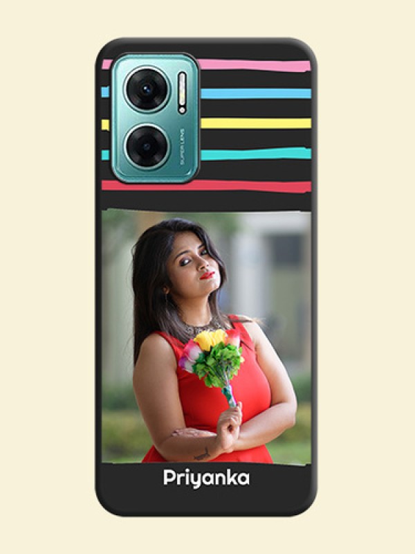 Multicolor Lines with Image on Space Black Personalized Soft Matte Phone Covers - Xiaomi Redmi 11 Prime 5G