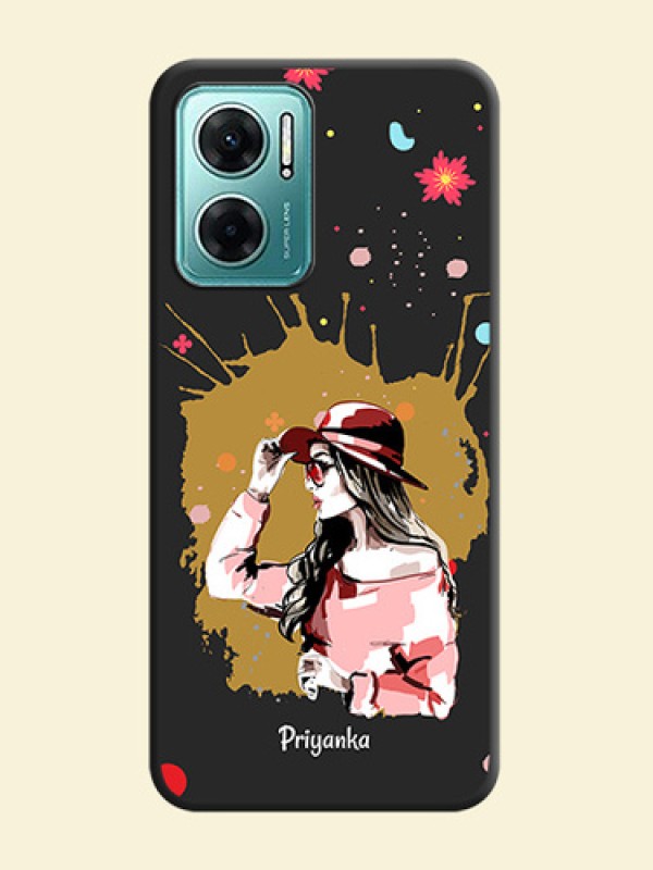Mordern Lady With Color Splash Background With Custom Text On Space Black Personalized Soft Matte Phone Covers -Xiaomi Redmi 11 Prime 5G