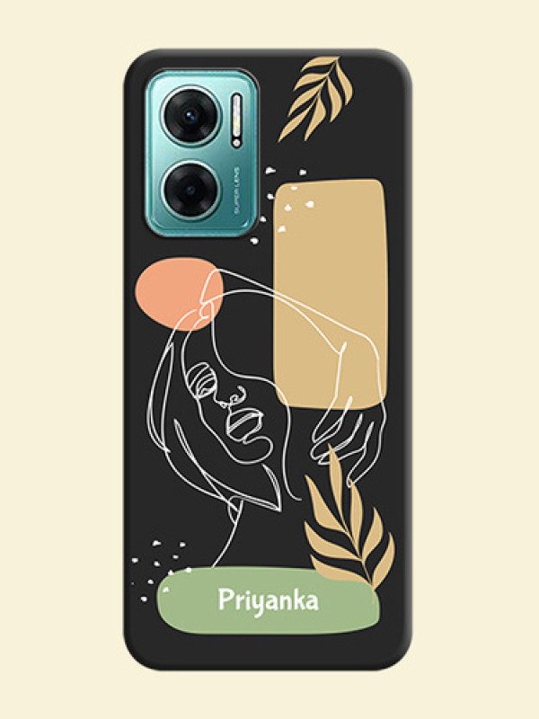 Custom Text With Line Art Of Women & Leaves Design On Space Black Personalized Soft Matte Phone Covers -Xiaomi Redmi 11 Prime 5G