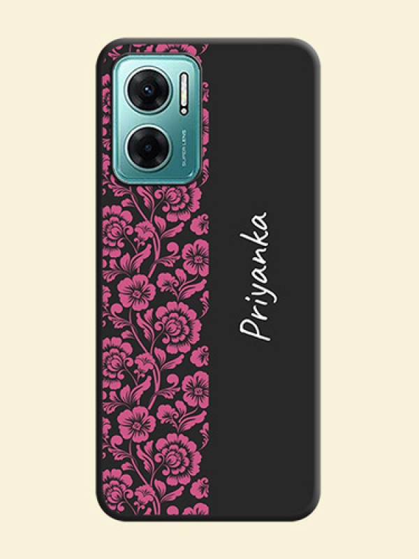 Pink Floral Pattern Design With Custom Text On Space Black Personalized Soft Matte Phone Covers -Xiaomi Redmi 11 Prime 5G