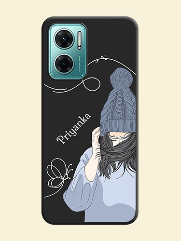 Girl With Blue Winter Outfiit Custom Text Design On Space Black Personalized Soft Matte Phone Covers -Xiaomi Redmi 11 Prime 5G
