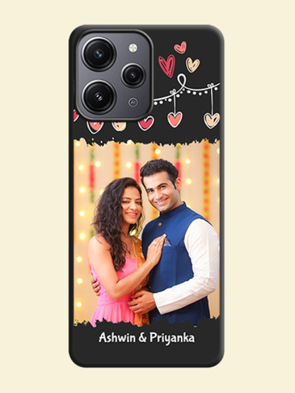 Pink Love Hangings with Name on Space Black Custom Soft Matte Phone Cases - Redmi 12 4G
