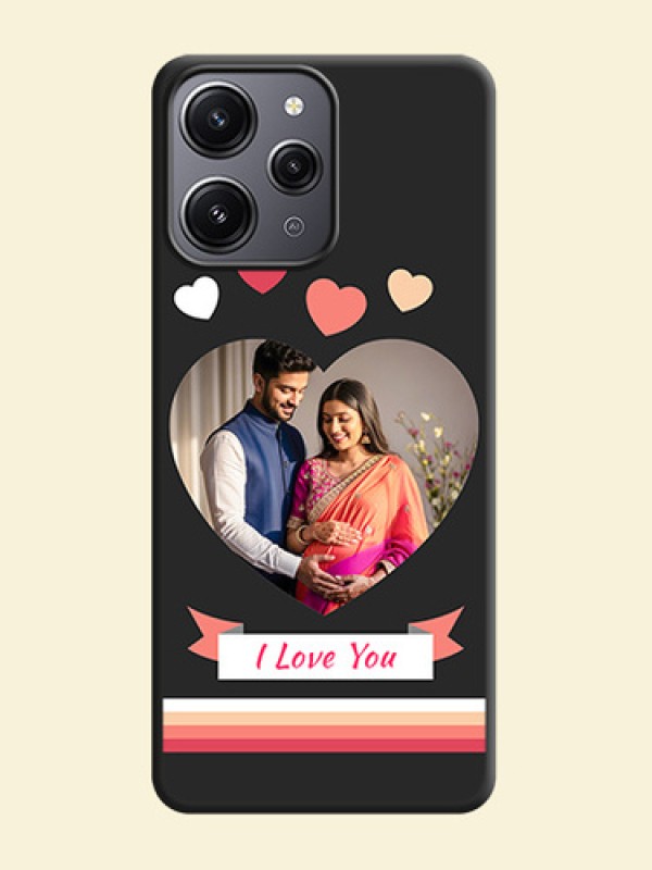 Love Shaped Photo with Colorful Stripes on Personalised Space Black Soft Matte Cases - Redmi 12 4G