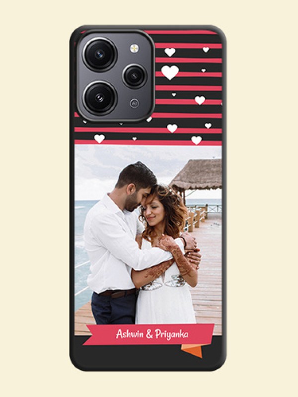 White Color Love Symbols with Pink Lines Pattern on Space Black Custom Soft Matte Phone Cases - Redmi 12 4G