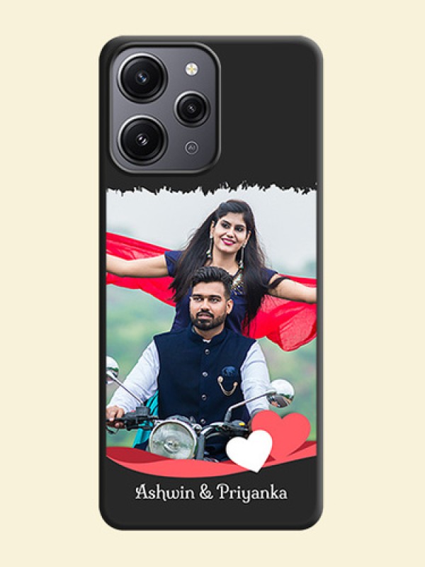 Pink Color Love Shaped Ribbon Design with Text on Space Black Custom Soft Matte Phone Back Cover - Redmi 12 4G