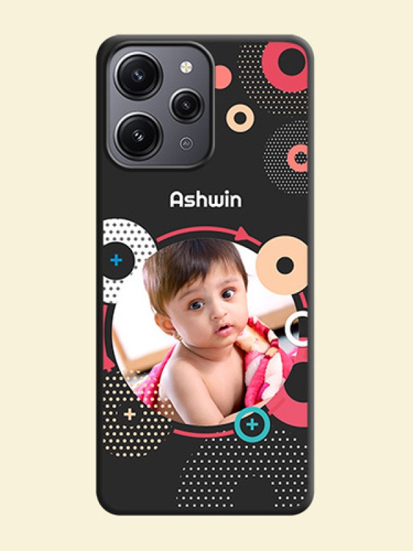 Multicoloured Round Image on Personalised Space Black Soft Matte Cases - Redmi 12 4G
