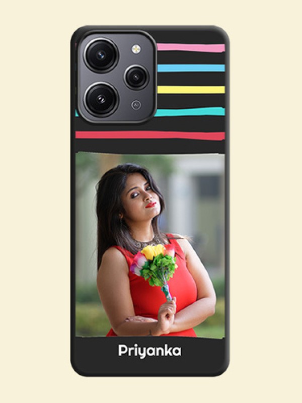 Multicolor Lines with Image on Space Black Personalized Soft Matte Phone Covers - Redmi 12 4G