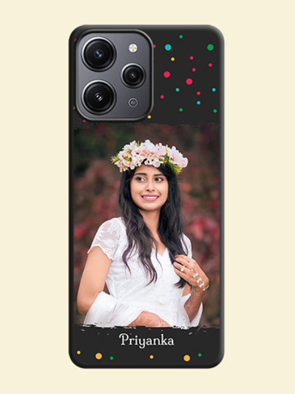 Multicolor Dotted Pattern with Text on Space Black Custom Soft Matte Phone Back Cover - Redmi 12 4G