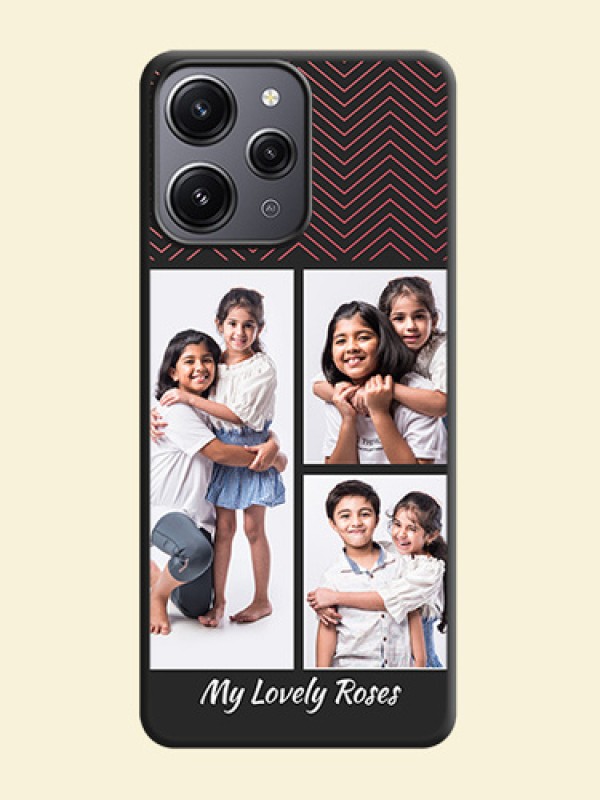 Wave Pattern with 3 Image Holder on Space Black Custom Soft Matte Back Cover - Redmi 12 4G