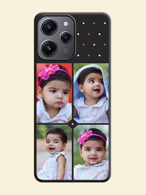 Multicolor Dotted Pattern with 4 Image Holder on Space Black Custom Soft Matte Phone Cases - Redmi 12 4G