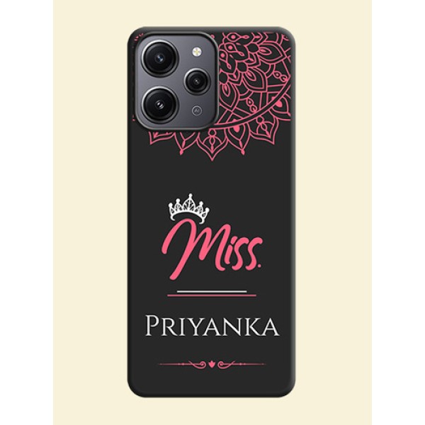 Mrs Name with Floral Design on Space Black Personalized Soft Matte Phone Covers - Redmi 12 4G