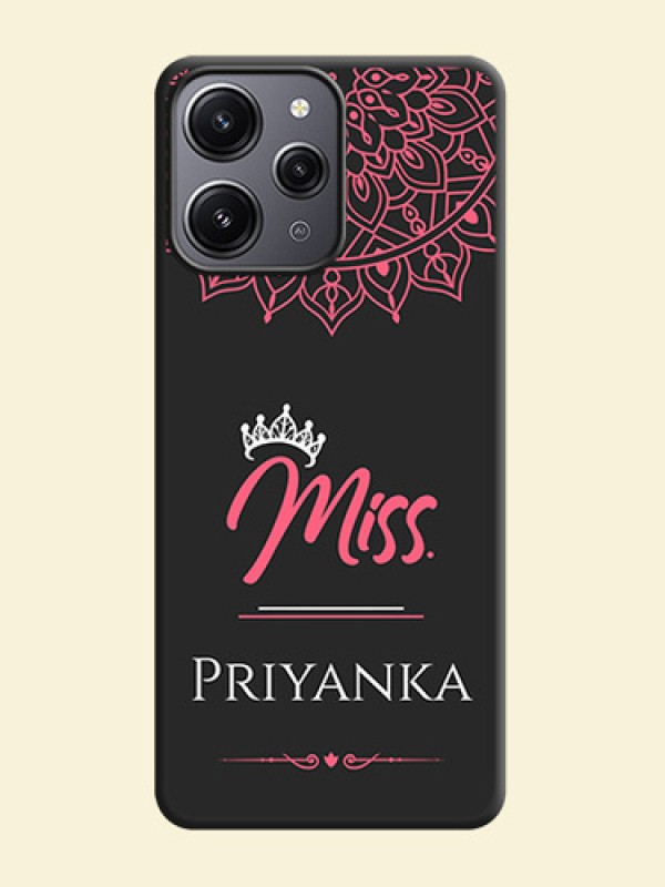 Mrs Name with Floral Design on Space Black Personalized Soft Matte Phone Covers - Redmi 12 4G