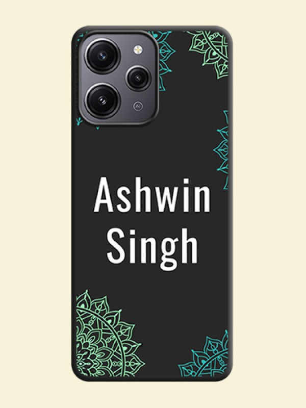 Your Name with Floral Design on Space Black Custom Soft Matte Back Cover - Redmi 12 4G