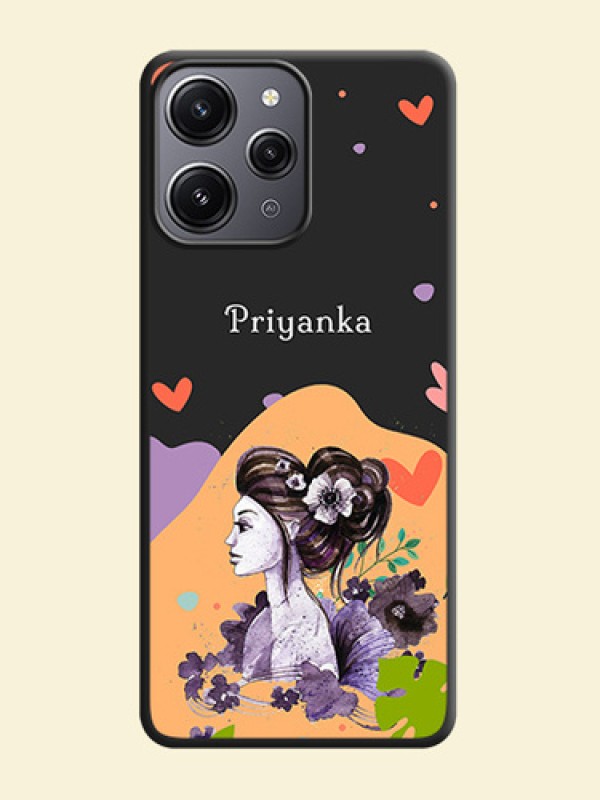 Namecase For Her With Fancy Lady Image On Space Black Personalized Soft Matte Phone Covers - Redmi 12 4G