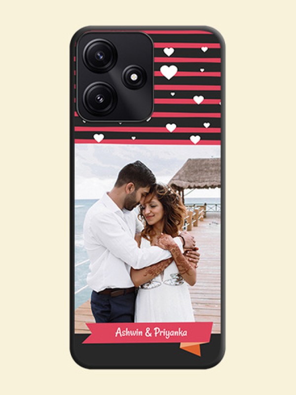 White Color Love Symbols with Pink Lines Pattern on Space Black Custom Soft Matte Phone Cases - Redmi 12 5G