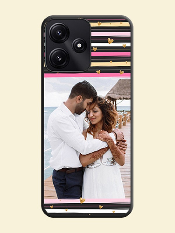 Multicolor Lines and Golden Love Symbols Design - Photo on Space Black Soft Matte Mobile Cover - Redmi 12 5G