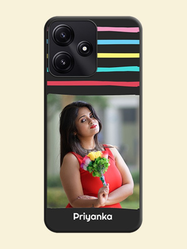 Multicolor Lines with Image on Space Black Personalized Soft Matte Phone Covers - Redmi 12 5G