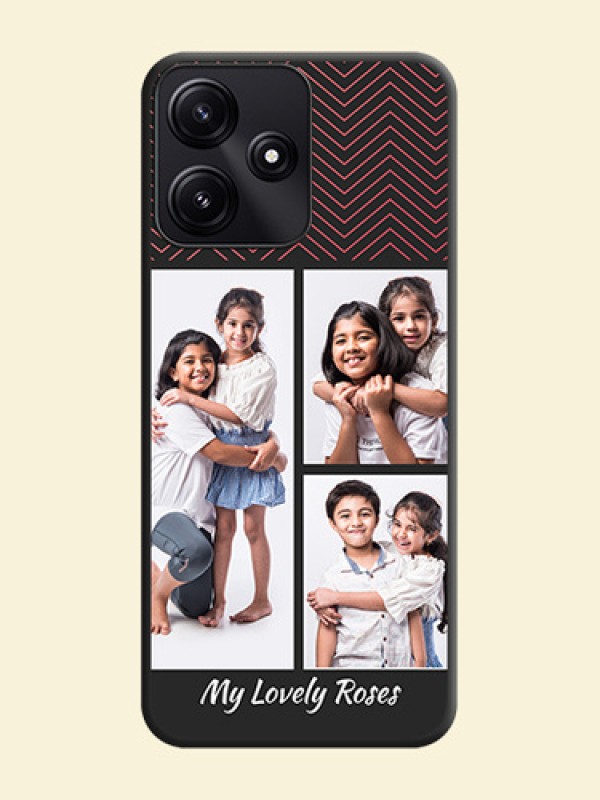 Wave Pattern with 3 Image Holder on Space Black Custom Soft Matte Back Cover - Redmi 12 5G